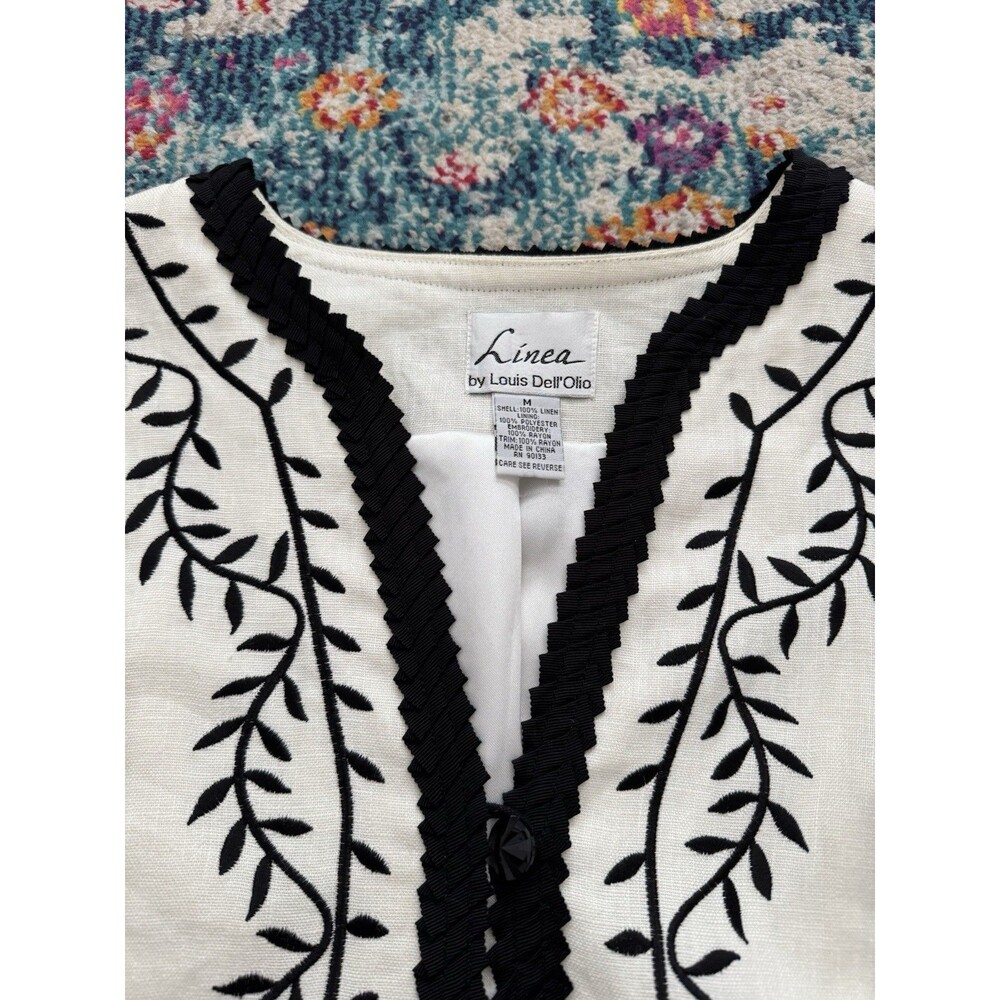 Linea by Louis Dell'Olio Linen Embroidered Jacket Women’s Size Medium - Picture 4 of 10